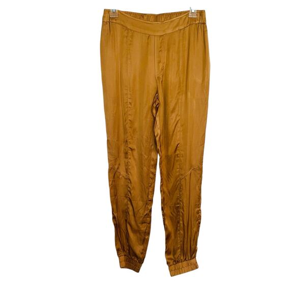 NWT Young Fabulous & Broke Satin Jogger in Brown Small S Gold - Picture 1 of 9